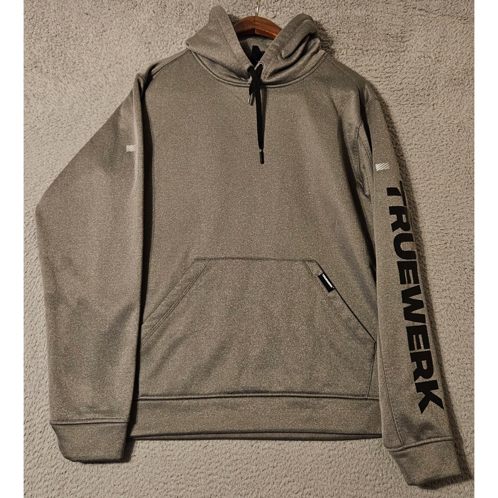 Truewerk Mens Grid Hoodie Gray Performance Workwear Sweatshirt Size Medium